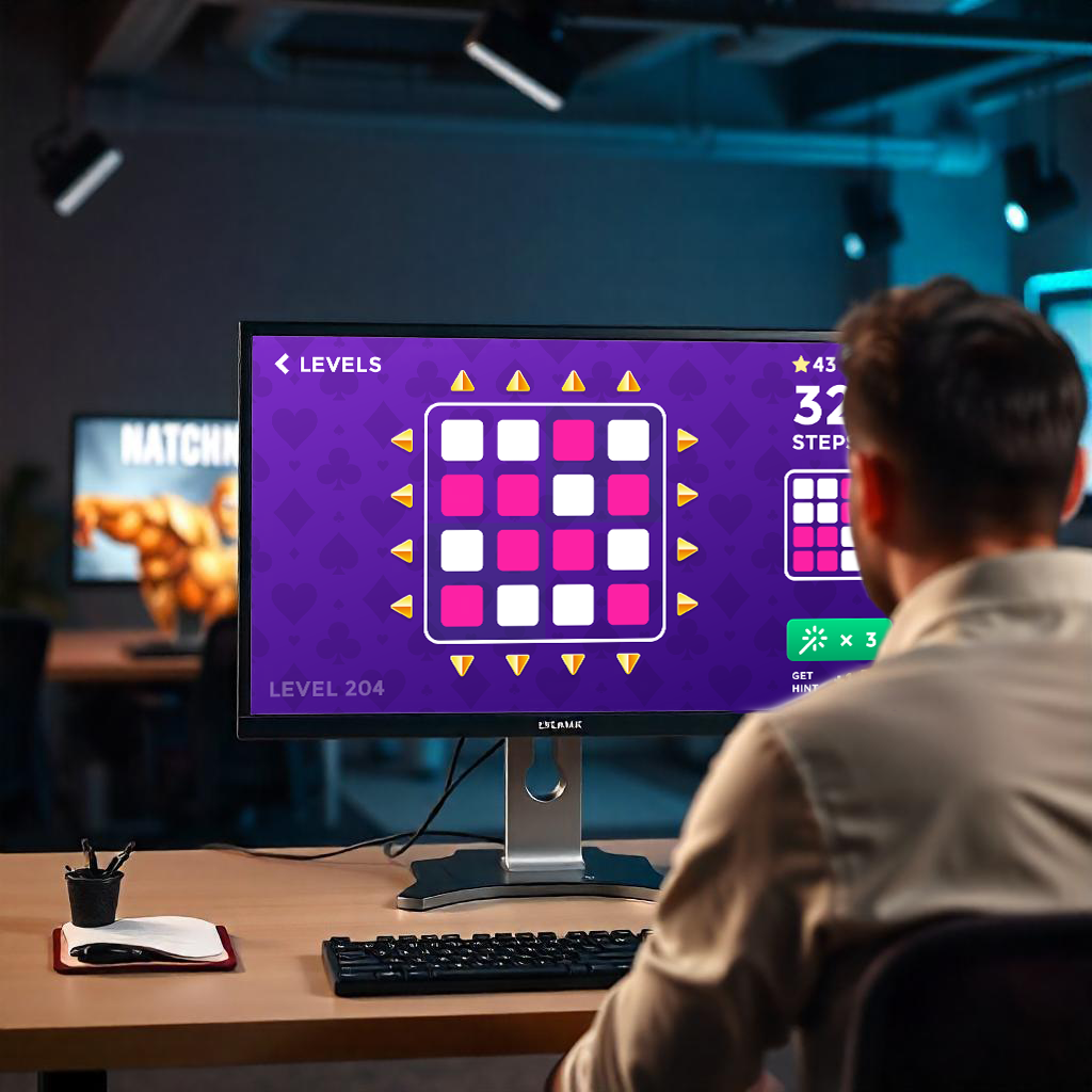 Cube Logic skill game displayed on a computer screen, a strategic puzzle for marketing engagement.