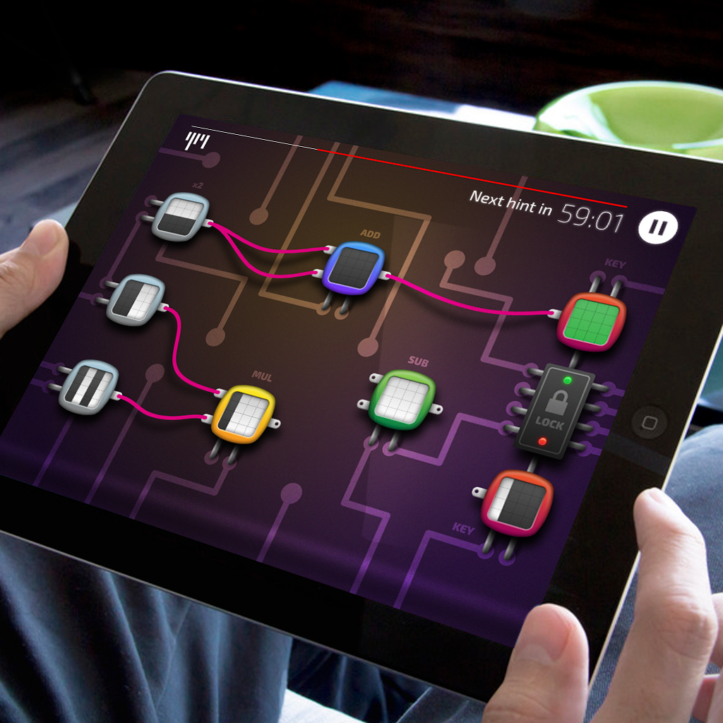 Connector game displayed on a tablet, a skill-based game for brand interaction.
